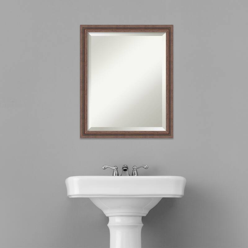 Beveled Wood Bathroom Wall Mirror - Distressed Rustic Brown Frame - Distressed Rustic Brown