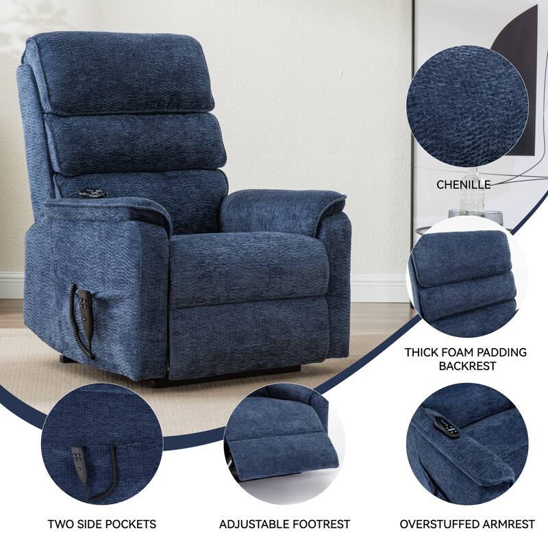 Chenille Dual Motor Infinite Power Lift Recliner Chair with Power-Remote, Heat Massage and Heavy Duty Motion Mechanism