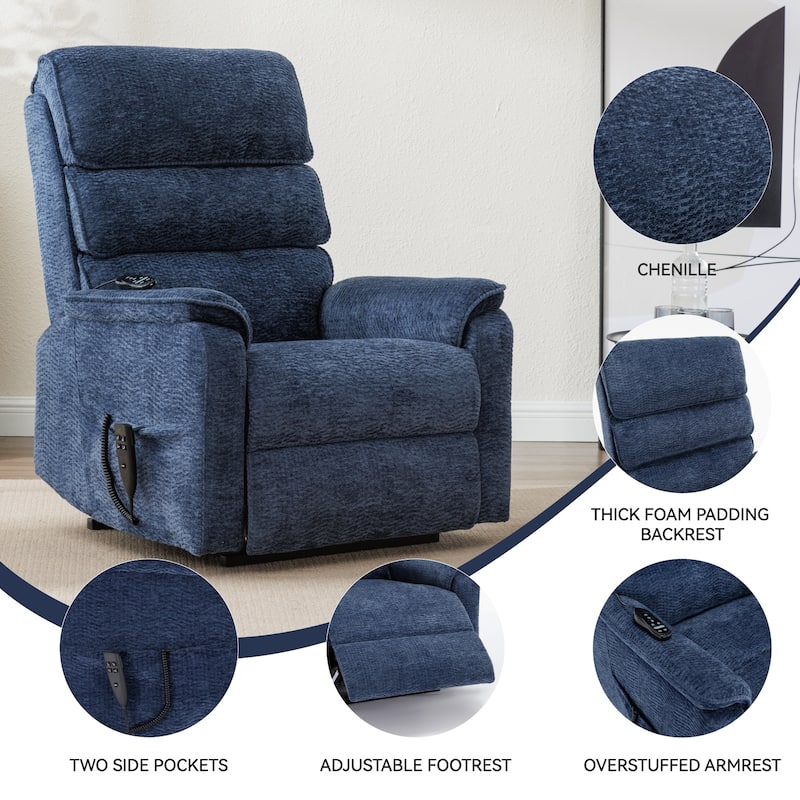 Dual Motor Power Lift Recliner Chair with Massage and Lumbar Heat - Chenille Fabric, Electric Recline