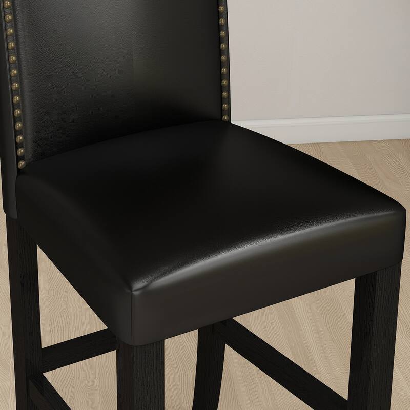24 Inches Faux Leather Counter Height Bar Stools with Nailhead Trim