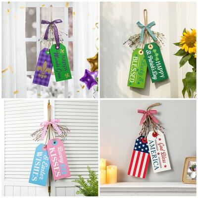 Glitzhome 24"H Wooden Valentine's Day/Patriotic/Americana/Easter Doorknob Hanging Decor