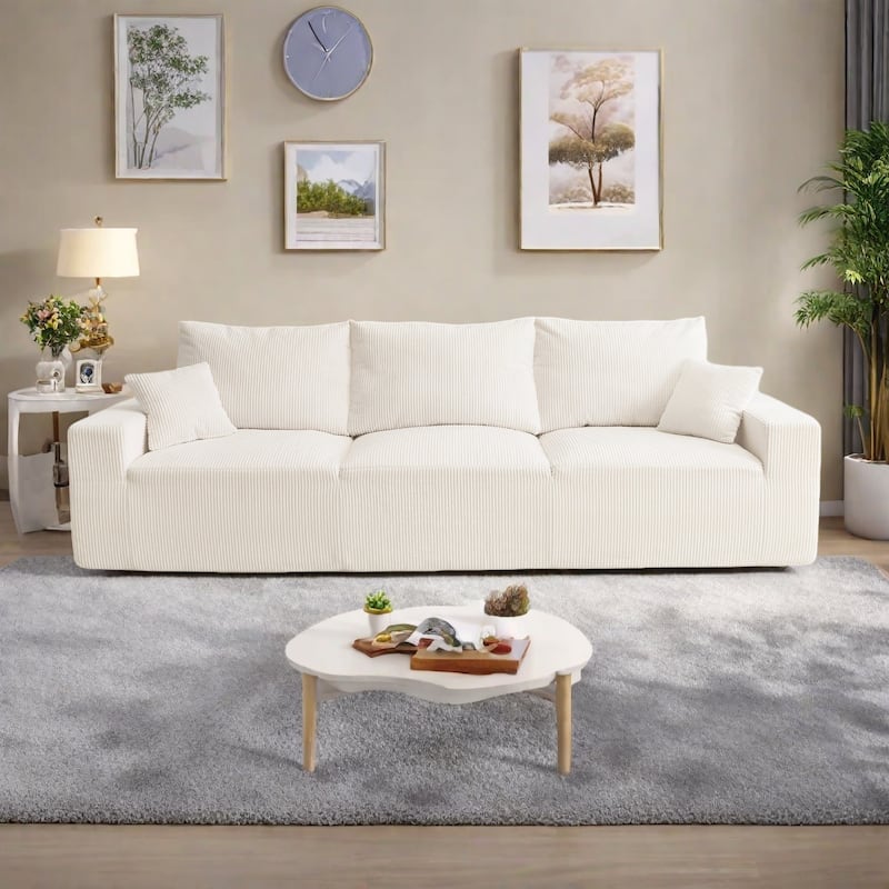 110" Corduroy 4-Seater Sofa,Slow-Recovery Foam (72hr Expansion, No Assembly Required) - Beige