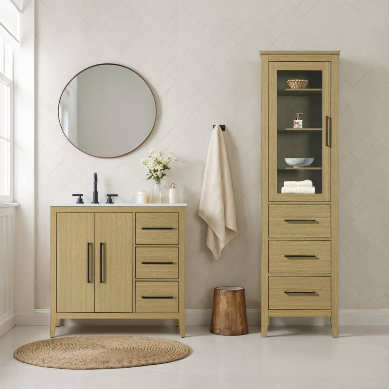 Laura 16-28 Inch Bath Storage Glass Cabinet