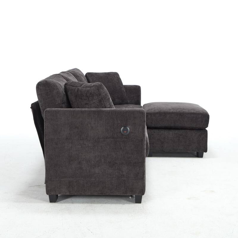 97" L-Shaped Chenille Sectional Sofa with Movable Storage Ottoman