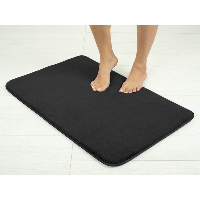 American Soft Linen Fluffy Foamed Bath Rug for Bathroom, 100% Polyester Fluffy Surface and Slip Resistant Bottom - Black