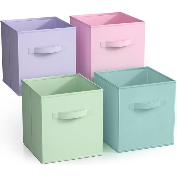 slide 2 of 12, Sorbus Kids & Nursery Collapsible Cube Fabric Storage Bins (10.5" x 10.5"), 4 Pack, (Pastel Colors) Green