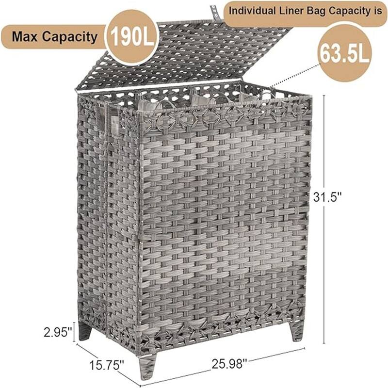 Laundry Hamper with Lid, 190L Large Laundry - 25.98"L x 15.75"W x 28.55"H
