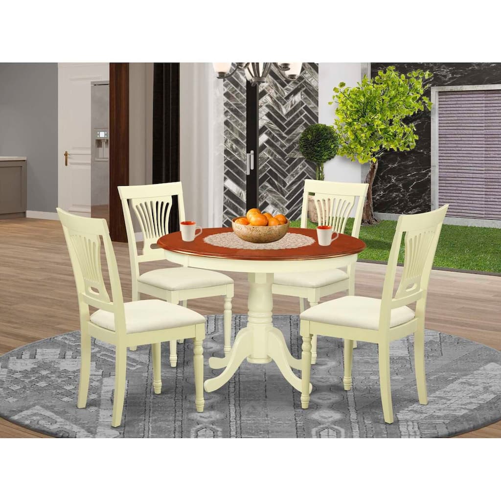 HomeStock 5-Piece Buttermilk and Cherry Finish Solid Wood Top Dining table with 4 Chairs with Lattice Back