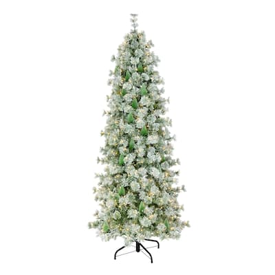 National Tree Company 7.5 ft. Pre-Lit Snowy Bottle Brush Slim Artificial Christmas Tree with 400 Clear Lights - 7.5 Foot