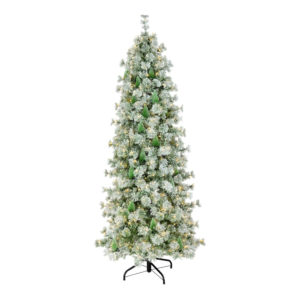 National Tree Company 7.5 ft. Pre-Lit Snowy Bottle Brush Slim Artificial Christmas Tree with 400 Clear Lights - 7.5 Foot
