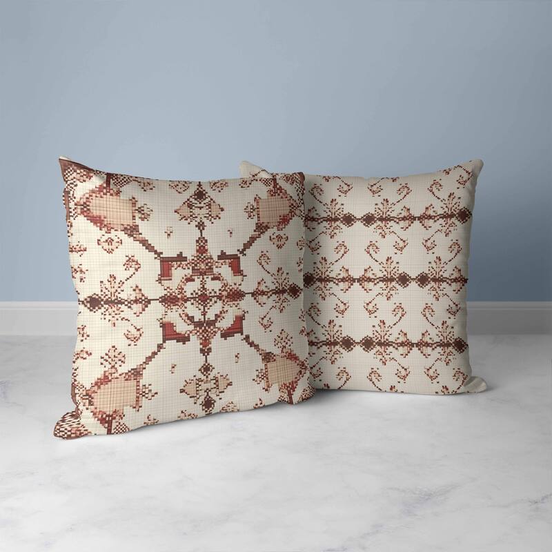 Gridded Blossom Faux Suede Reversible Throw Pillow Beige and Brown