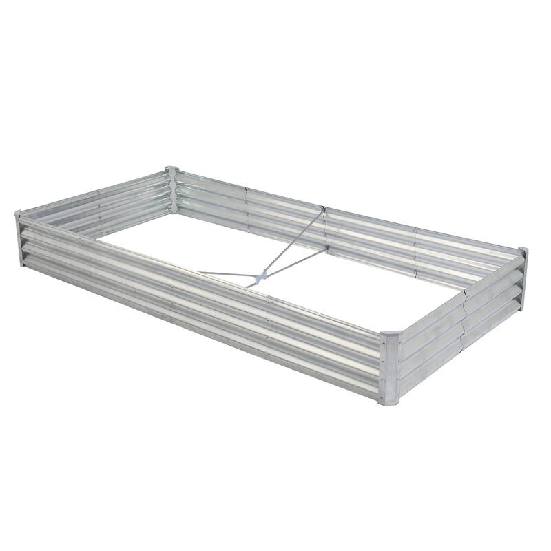 Silver Galvanized Steel Raised Garden Bed Set of 2 with Open-Bottom Design - 96” L x 48” W x 12” H