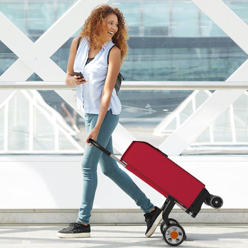 Multipurpose Lightweight Folding Shopping Cart with Swivel Front Wheels and Waterproof Polyester Bag - 16.5"x 19.5" x 41" - Red