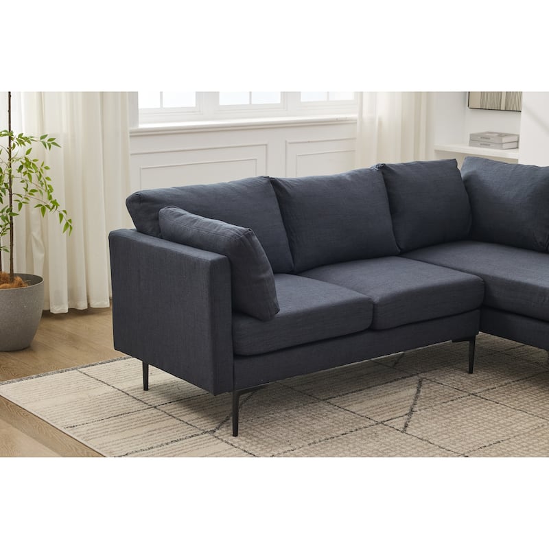 L Shaped Oversized Sectional Sofa, Convertible 6-Seat Corner Sofa with 2 Pillows, Linen Upholstered Sofa with Metal Legs