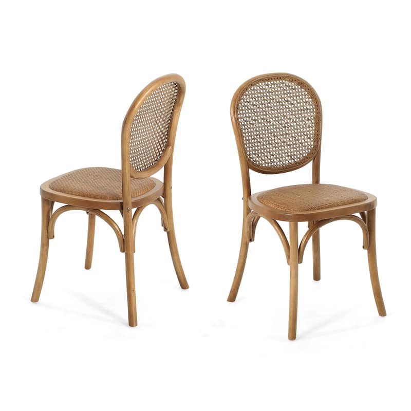 Bohemian Rattan Dining Chair Set of 2, Armless Side Chairs with Wooden Legs