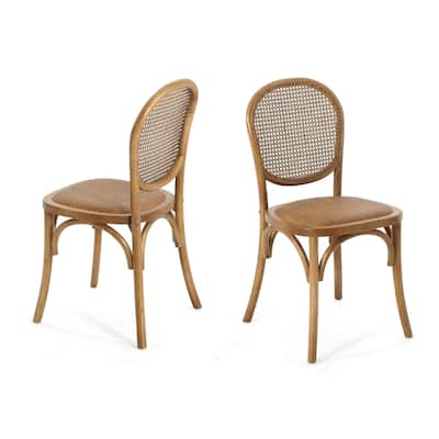Classic Rattan Dining Chair Set of 2 w/ Birch Wood Frame & Foam Cushioned - Vintage-Inspired Curved Design