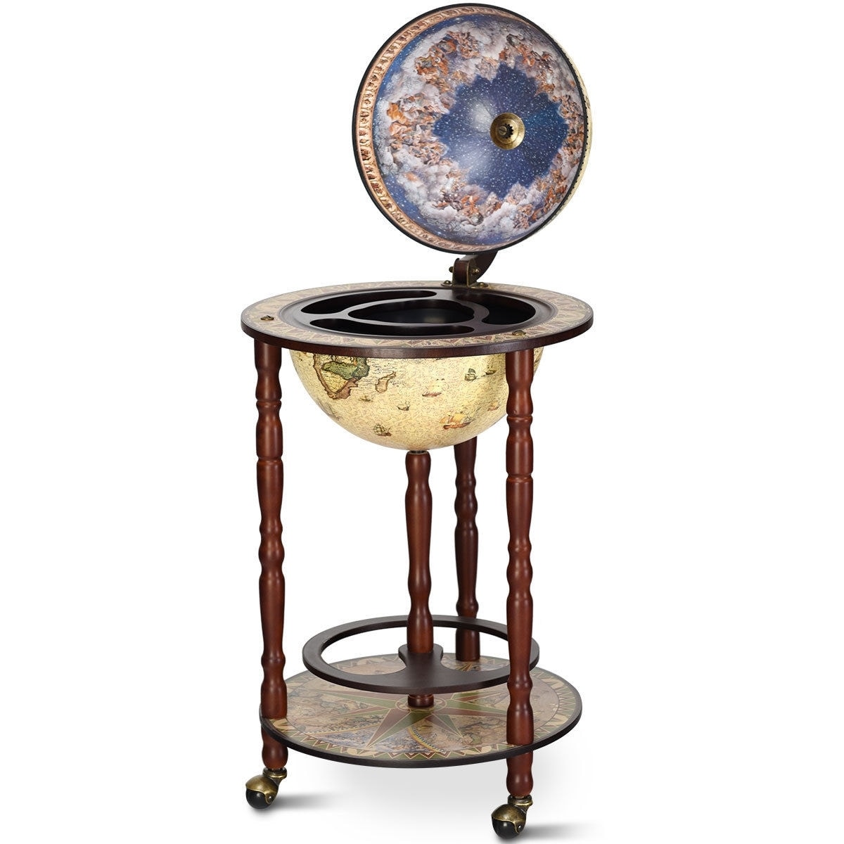 Bar Cabinet 17 Italian Style Wooden Globe Liquor Bottle Wine Rack