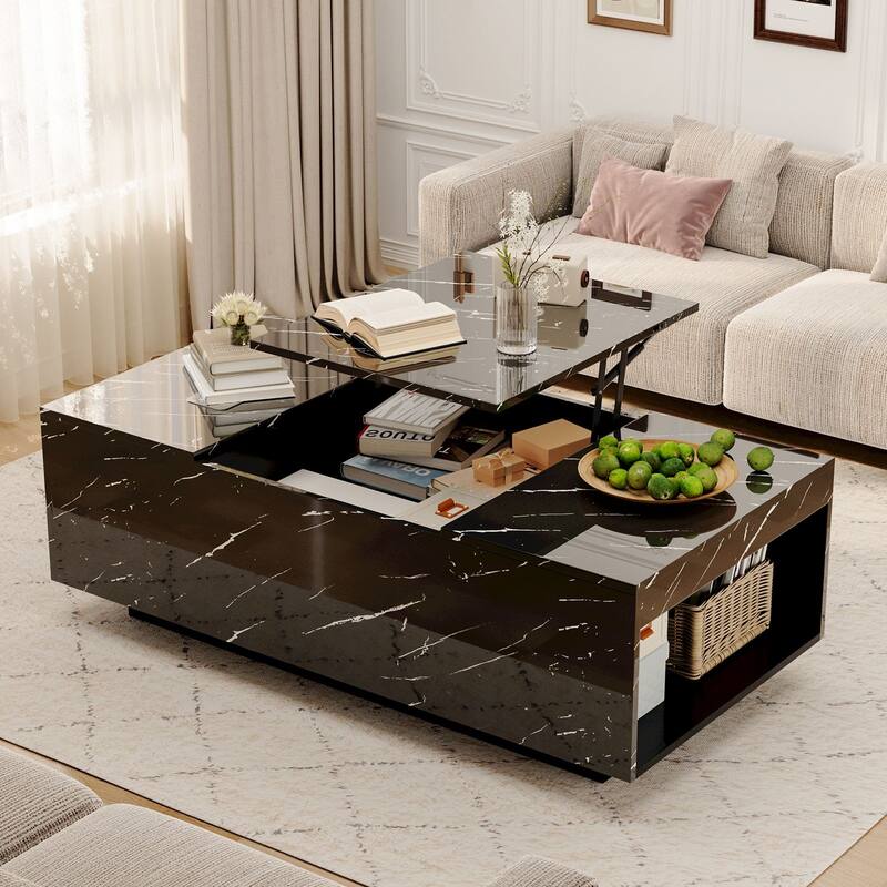 47.2" LED Lift Top Coffee Table with Wireless Charging & Bluetooth Speaker, Smart Storage Drawer, RGB Lights