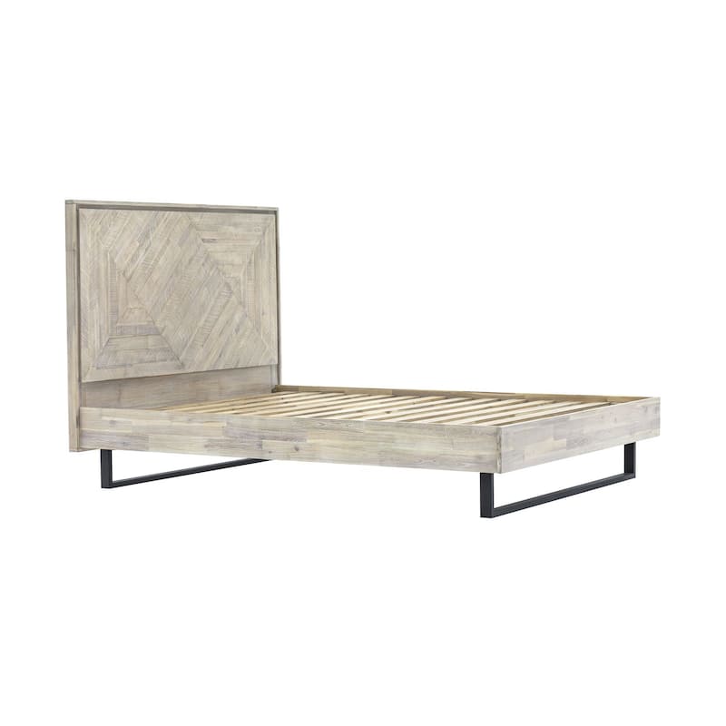 Rexi Acacia Wood Queen Platform Bed Frame, Metal Sled Base, Natural Brown
