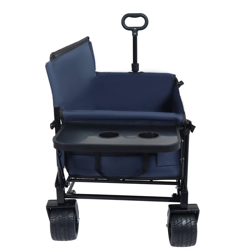3-in-1 Convertible Folding Wagon Cart with Bench Seat & Rear-Mounted Folding Tabletop,180L Capacity All-Terrain Wheels