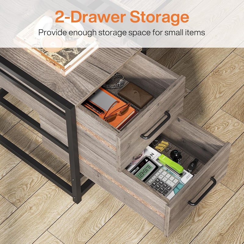 55 Inches Computer Desk with Hutch,2 Drawers & Open Shelves-Modern Home Office Desk with Storage,Writing & Gaming Workstation