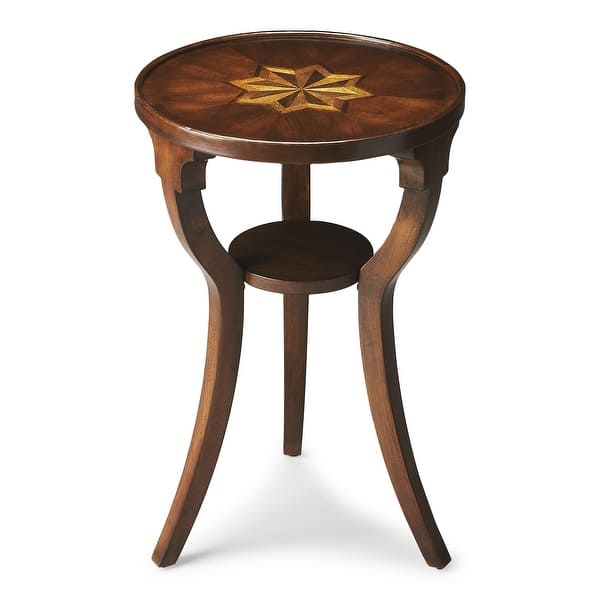 slide 2 of 3, Handmade Round Cherry Finish Accent Table Round Cherry Accent Table