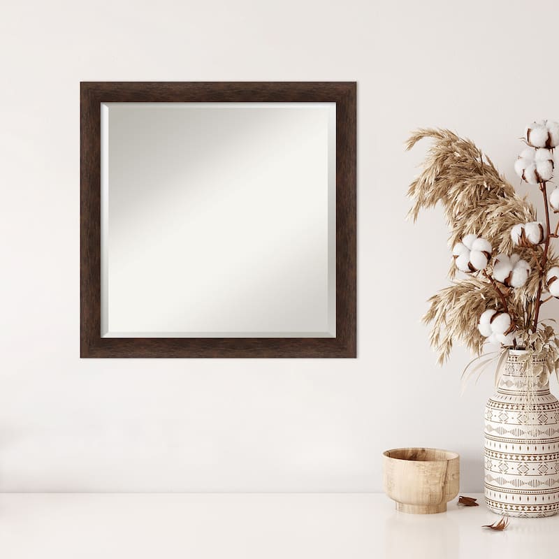 Warm Walnut Narrow Beveled Wood Framed Wall Mirror - Warm Walnut Narrow