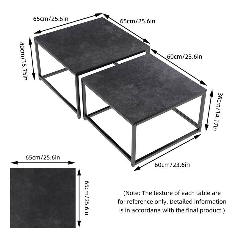 Square Sintered Stone top Nesting Coffee Table (Set of 2) - 27.5" x 18.9"