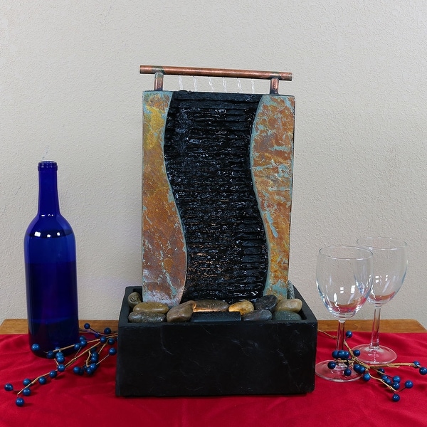 Sunnydaze Bending Slate Tabletop Indoor Water Fountain with LED Light - 17-Inch