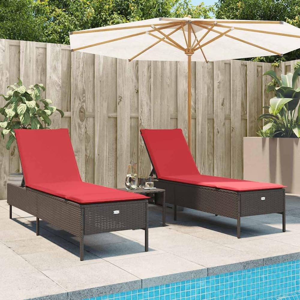 vidaXL Sun Lounger Set with Cushion Outdoor Chaise Lounge 3 Piece Poly Rattan
