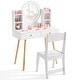 preview thumbnail 7 of 5, Wooden Kids Makeup Vanity Set Desk Dressing Table w/ Mirror & Stool White
