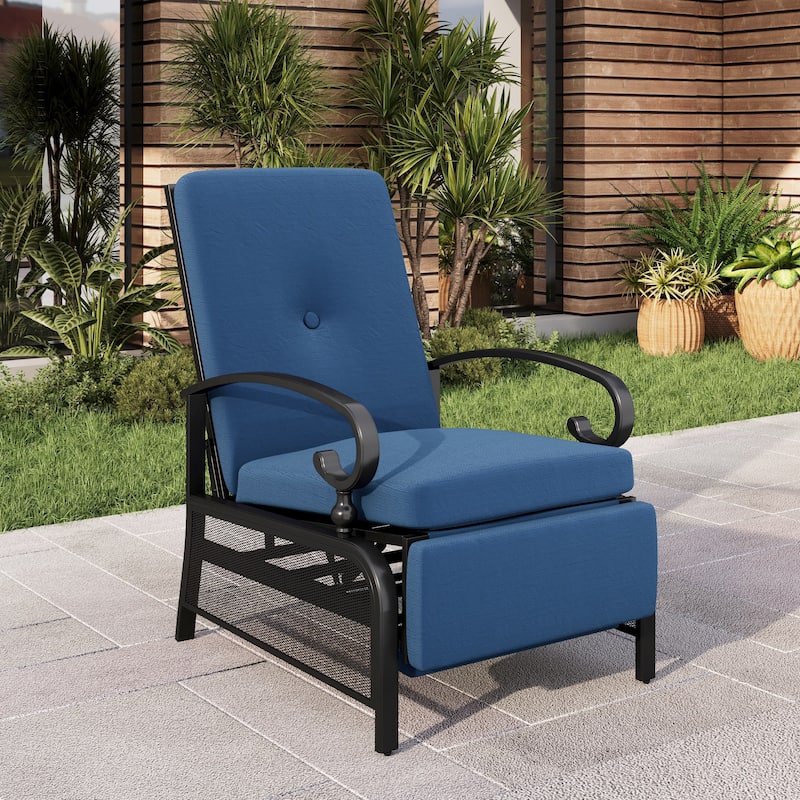 MAISON ARTS Adjustable Recliner Lounge Chair & Bistro Table Set - Perfect for Outdoor, Patio, Garden, and Porch - One Blue