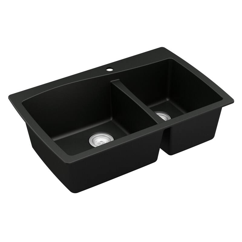 Karran Drop-In Quartz 34 in. Double Bowl 60/40 Kitchen Sink With Bottom Grids and Strainers