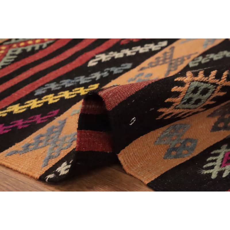 Hand Woven Oriental 100% Wool Carpet Southwestern Tribal Multi-Colored Kilim Runner Rug - 10' 11'' X 3' 9''