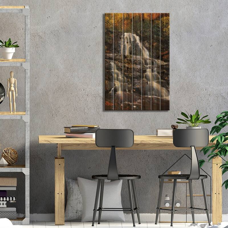 Autumn Falls Print On Wood by Jonathan Ross Photography - Multi-Color