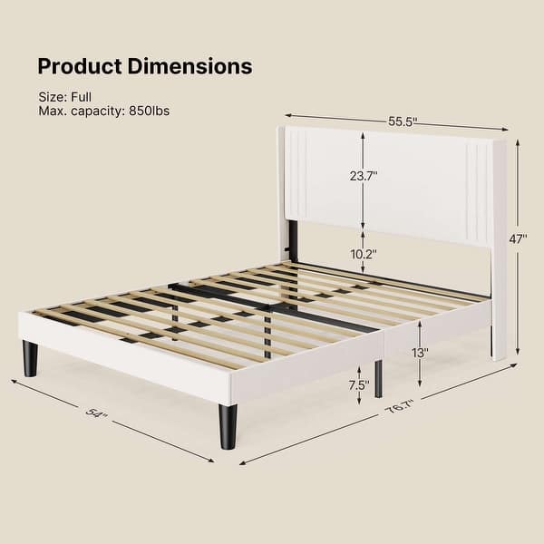 dimension image slide 5 of 15, Queen/ Full Vertical Channels Upholstered Bed with Wingback Headboard