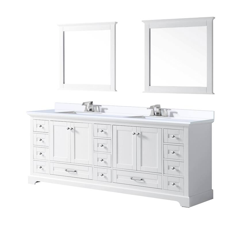 Dukes 84 in. W x 22 in. D Navy Blue Double Bath Vanity, Carrara Marble Top, Faucet Set, and 34 in. Mirrors