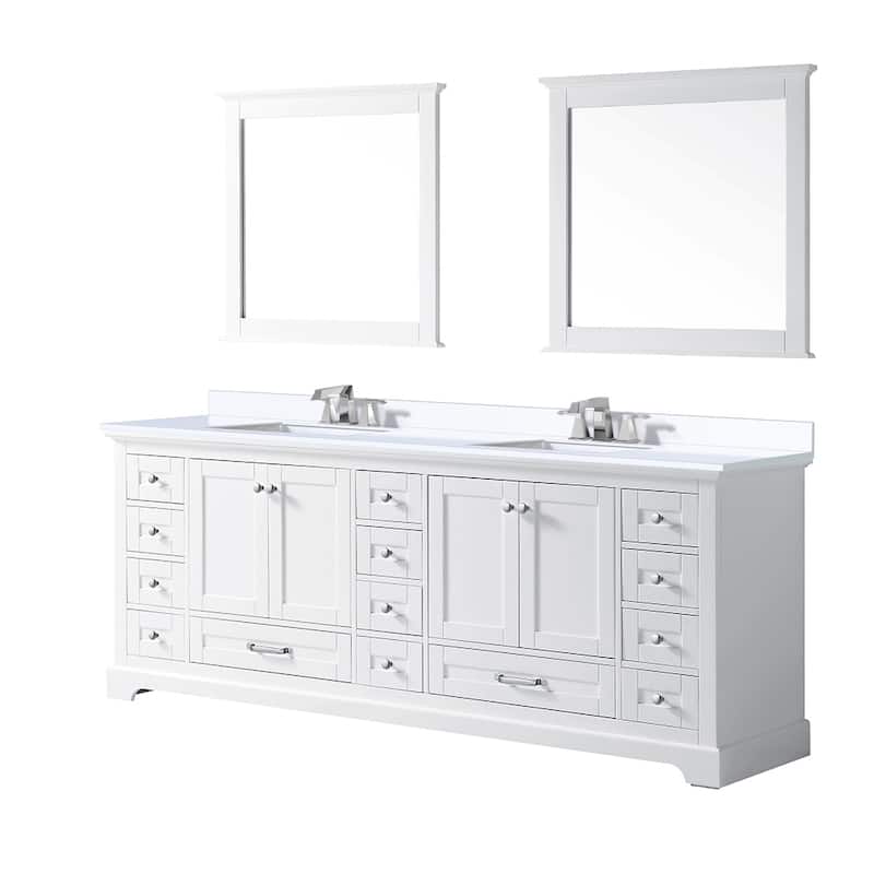 Dukes 84 in. W x 22 in. D White Double Bath Vanity, White Quartz Top, Faucet Set, and 34 in.
