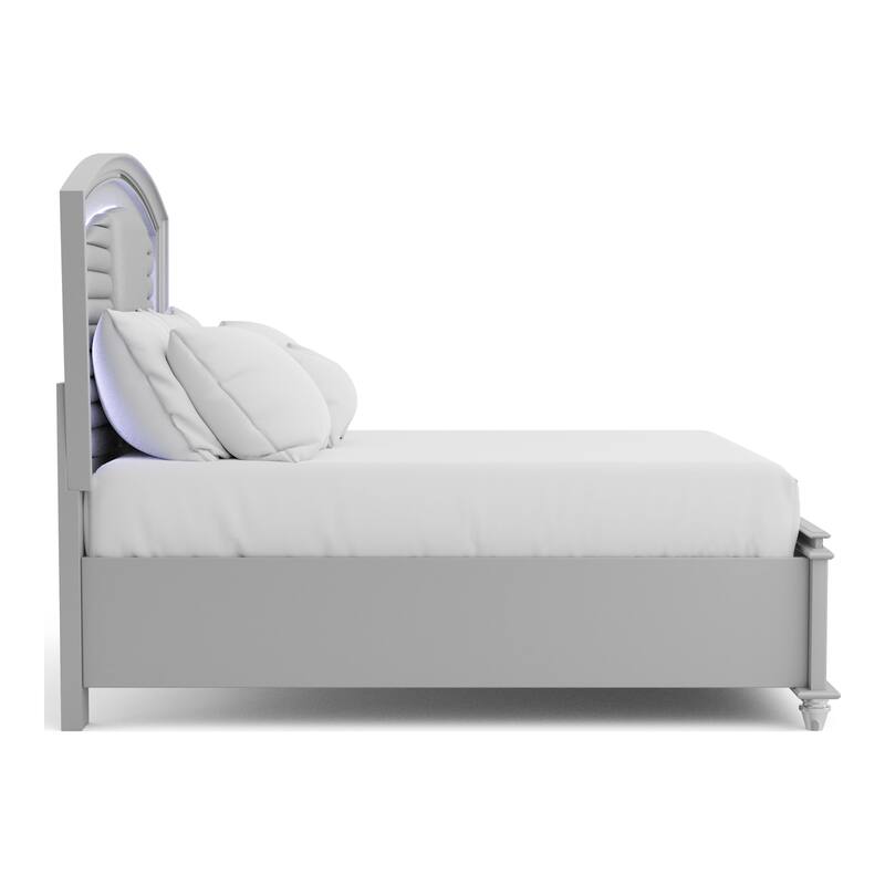 Xian Contemporary Wood Faux Leather Upholstered Tufted Storage Platform Bed with LED by Furniture of America