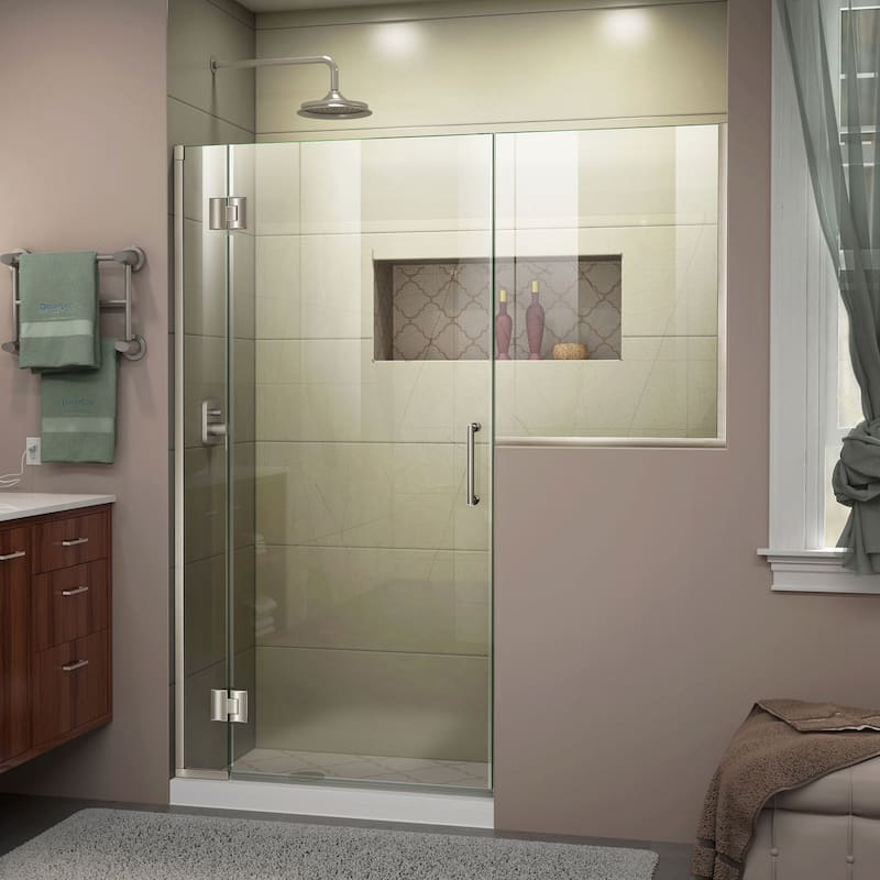 DreamLine Unidoor-X 63-63 1/2 in. W x 72 in. H Frameless Hinged Shower Door - 63" - 63.5" W - Brushed Nickel Finish