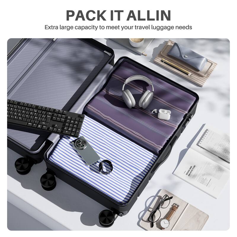 24-Inch Durable Expandable Spinner Luggage - TSA Lock & Wheels, Hardside Suitcase for Travel