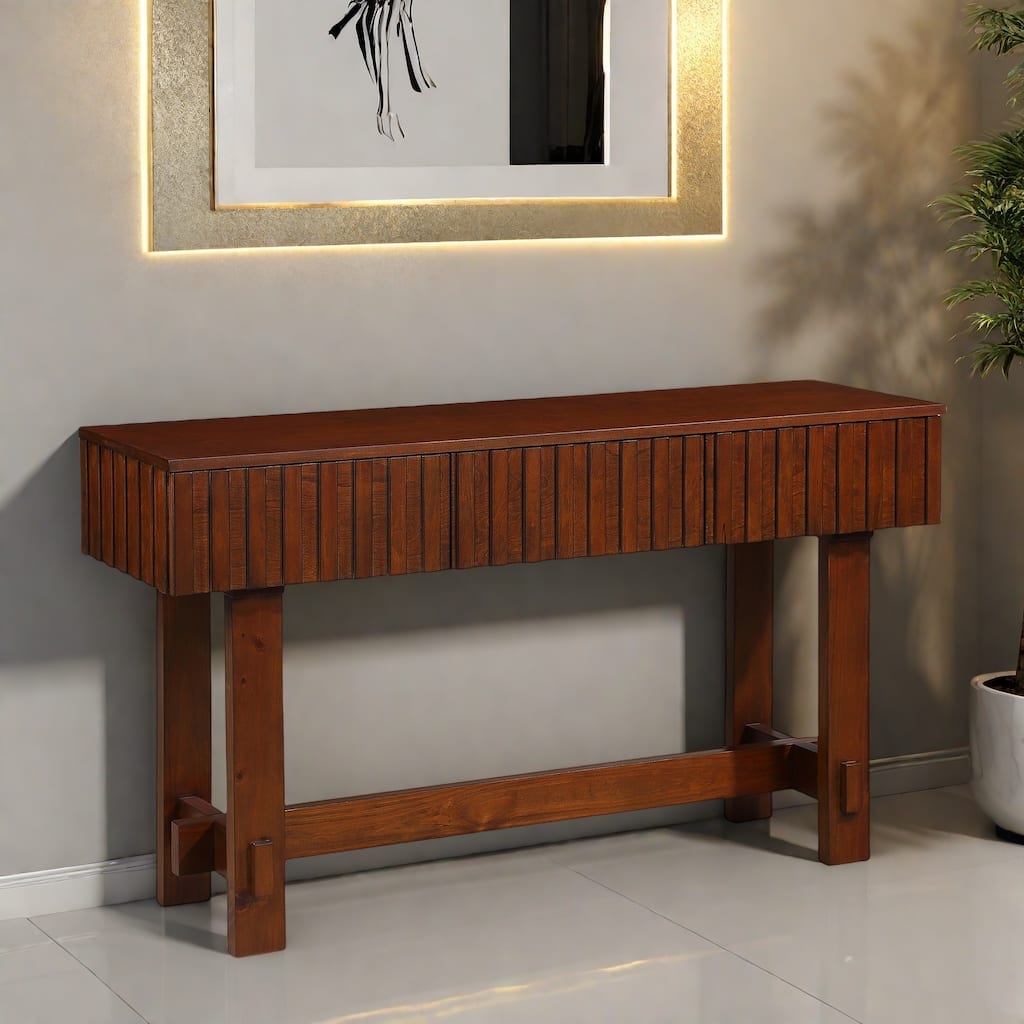 52" Pine Sofa Tables with Handle-less Design, Built-In Storage for Living Room TV