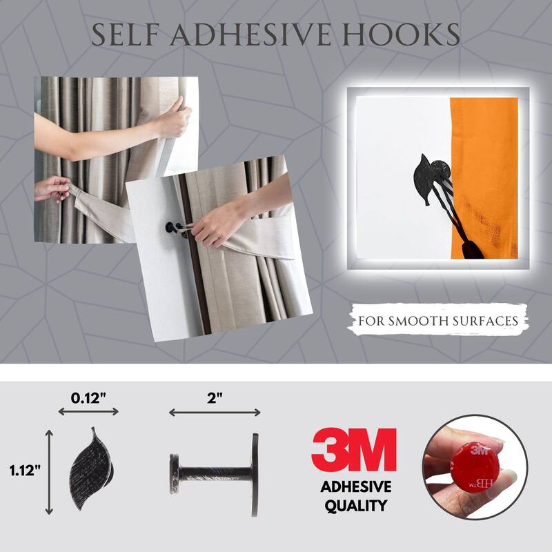 Curtain Tieback Hooks - Set of 2 Adhesive Hooks Holdbacks