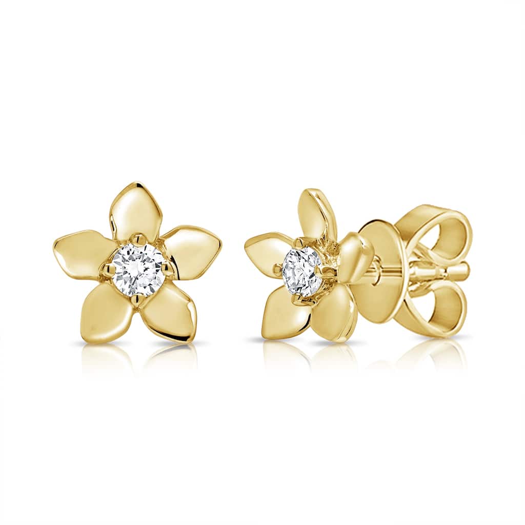 Joelle Collection 14K Yellow Gold Diamond Flower Stud Earrings