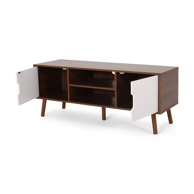 Mid-Century Modern White and Walnut TV Stand with 3 Drawers for TVs Up to 49"