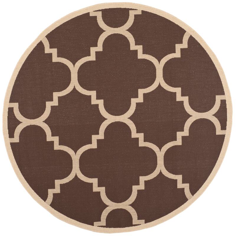SAFAVIEH Courtyard Hafiza Indoor/ Outdoor Waterproof Patio Backyard Rug - 6'7" Round - Dark Brown