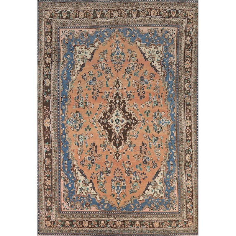 Orange Floral Hamedan Persian Area Rug Hand-Knotted Wool Carpet - 8'6" x 11'11"