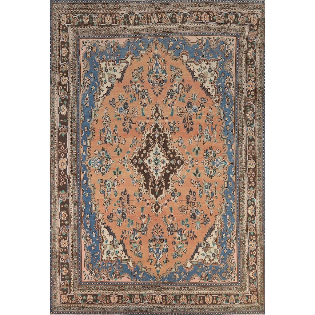 Orange Floral Hamedan Persian Area Rug Hand-Knotted Wool Carpet - 8'6" x 11'11"