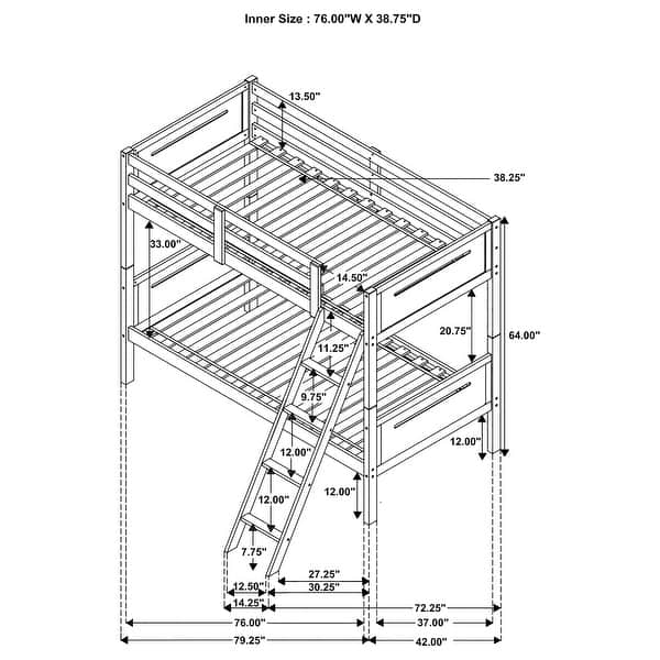 dimension image slide 1 of 4, Littleton Transitional Wood Bunk Bed with Slatted Mattress