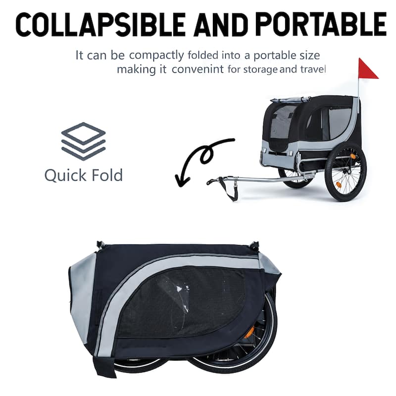 100LB Large Dog Bike Trailer - Folding Pet Carrier with Fat 20" Wheels, Extra Mat, All-Terrain Steel Frame